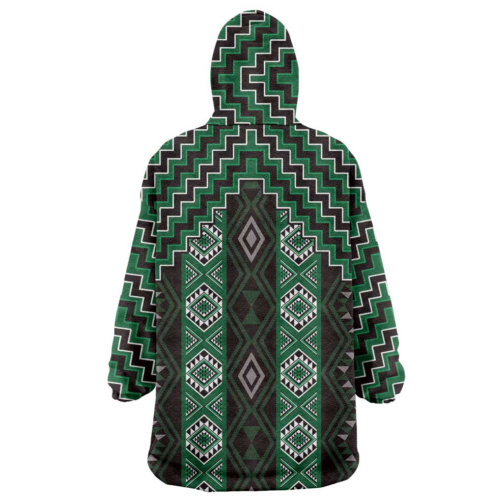 New Zealand Aotearoa Wearable Blanket Hoodie Green Poutama With Taniko Pattern LT05 - Polynesian Pride