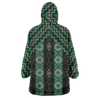 New Zealand Aotearoa Wearable Blanket Hoodie Green Poutama With Taniko Pattern LT05 - Polynesian Pride