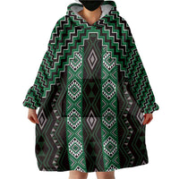 New Zealand Aotearoa Wearable Blanket Hoodie Green Poutama With Taniko Pattern LT05 - Polynesian Pride
