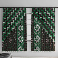 New Zealand Aotearoa Window Curtain Green Poutama With Taniko Pattern LT05 With Hooks Green - Polynesian Pride
