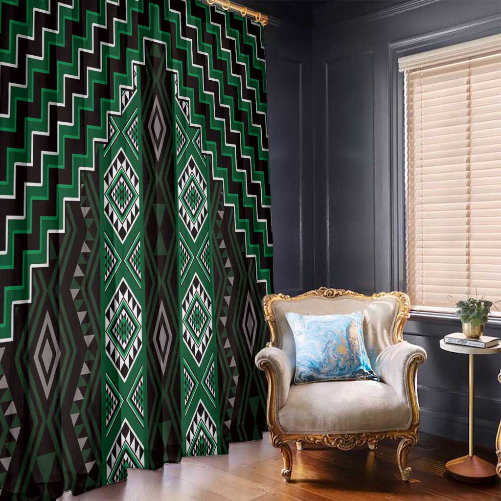 New Zealand Aotearoa Window Curtain Green Poutama With Taniko Pattern LT05 - Polynesian Pride