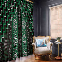 New Zealand Aotearoa Window Curtain Green Poutama With Taniko Pattern LT05 - Polynesian Pride