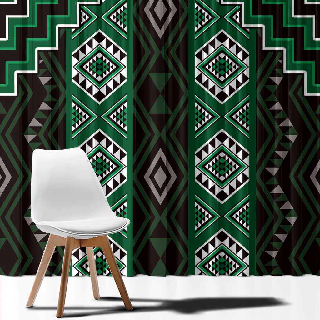 New Zealand Aotearoa Window Curtain Green Poutama With Taniko Pattern LT05 - Polynesian Pride