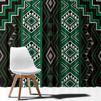New Zealand Aotearoa Window Curtain Green Poutama With Taniko Pattern LT05 - Polynesian Pride