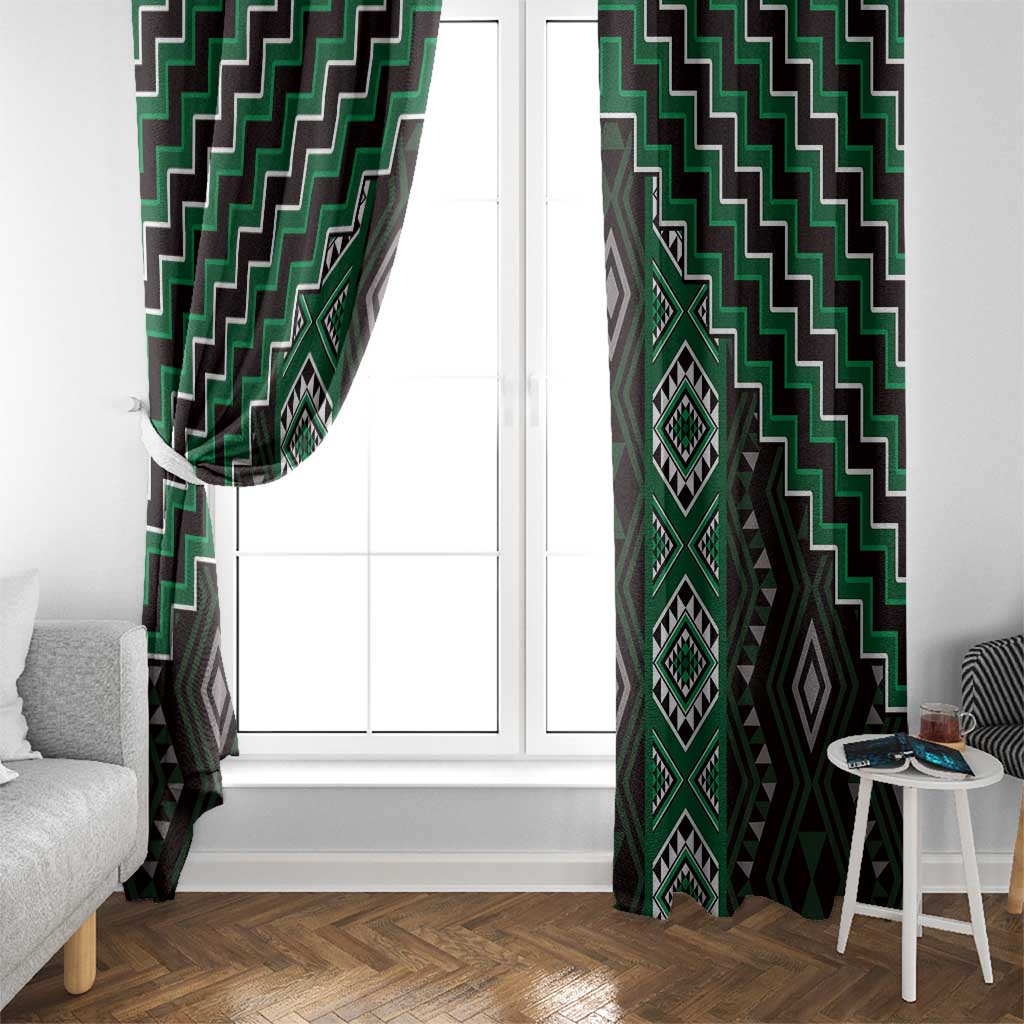New Zealand Aotearoa Window Curtain Green Poutama With Taniko Pattern LT05 - Polynesian Pride