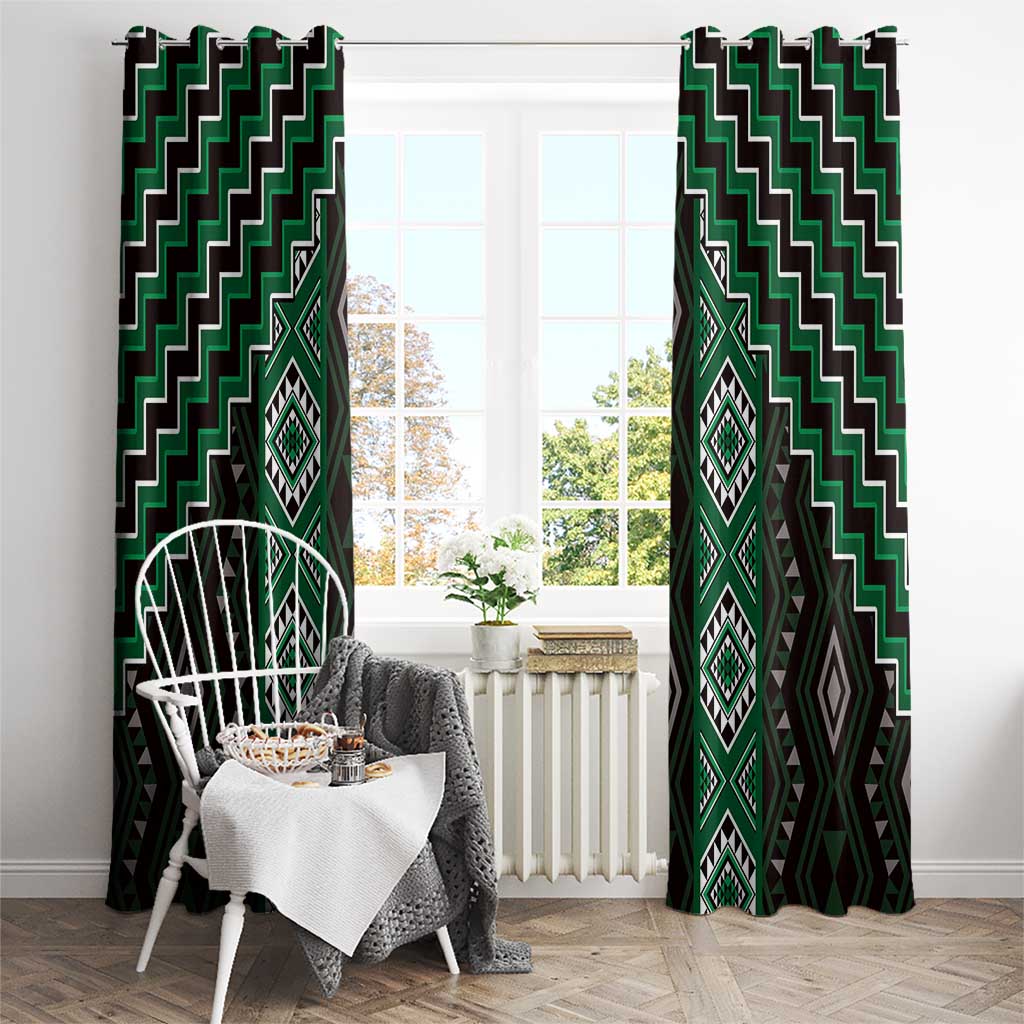 New Zealand Aotearoa Window Curtain Green Poutama With Taniko Pattern LT05 - Polynesian Pride