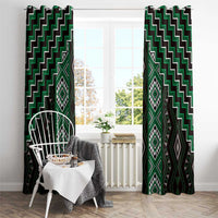 New Zealand Aotearoa Window Curtain Green Poutama With Taniko Pattern LT05 - Polynesian Pride