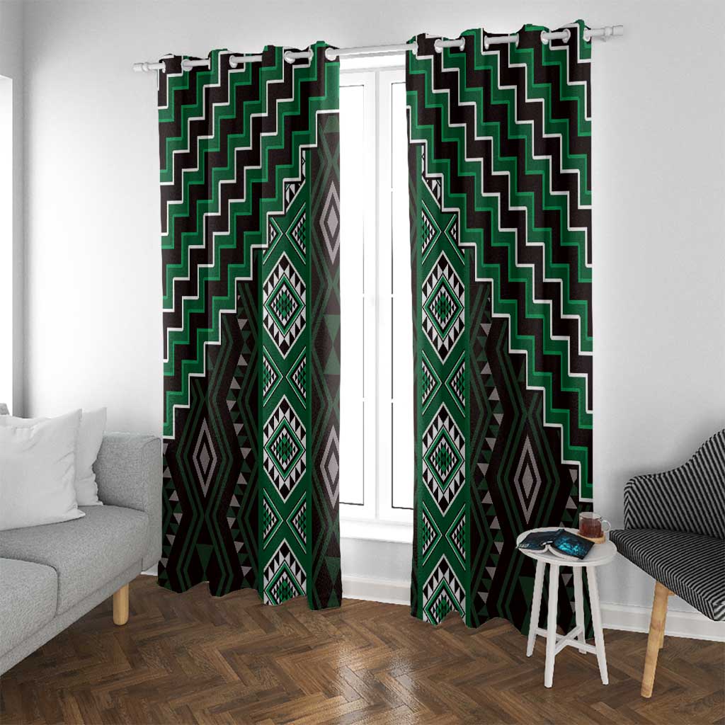 New Zealand Aotearoa Window Curtain Green Poutama With Taniko Pattern LT05 With Grommets Green - Polynesian Pride