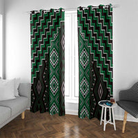 New Zealand Aotearoa Window Curtain Green Poutama With Taniko Pattern LT05 With Grommets Green - Polynesian Pride