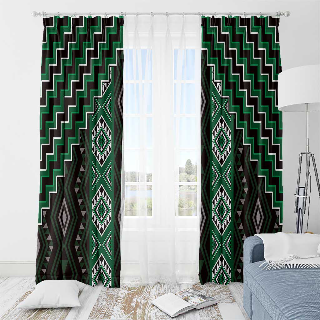New Zealand Aotearoa Window Curtain Green Poutama With Taniko Pattern LT05 - Polynesian Pride