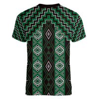 New Zealand Aotearoa Women V-Neck T-Shirt Green Poutama With Taniko Pattern LT05 - Polynesian Pride