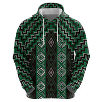 New Zealand Aotearoa Zip Hoodie Green Poutama With Taniko Pattern LT05