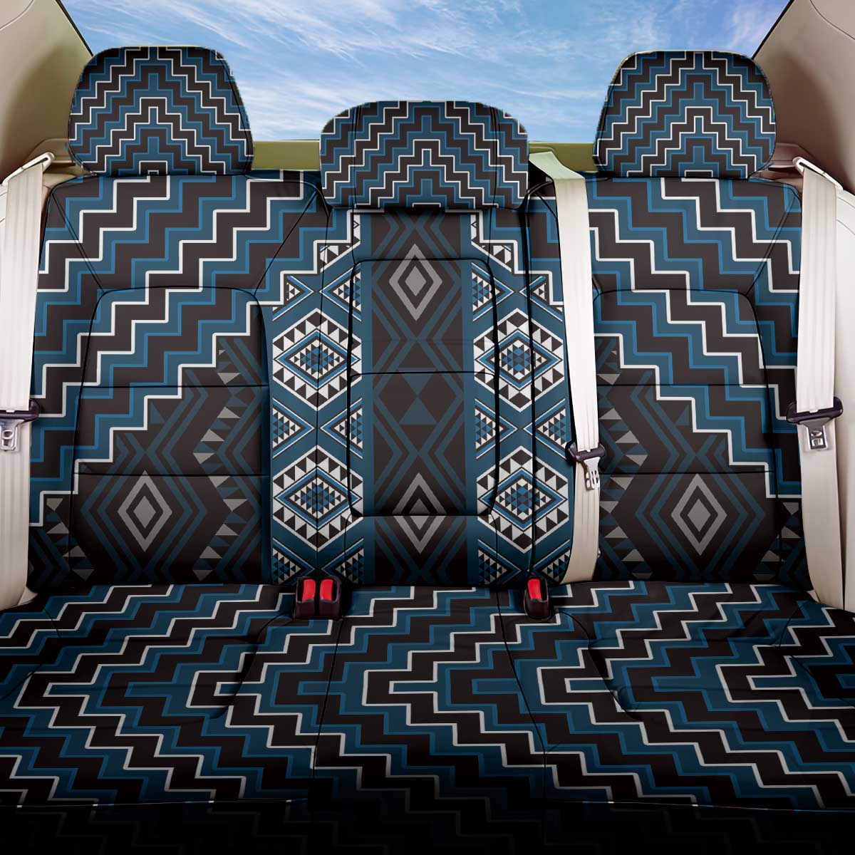 New Zealand Aotearoa Back Car Seat Cover Blue Poutama With Taniko Pattern LT05