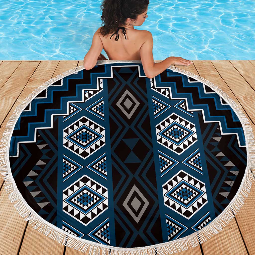 New Zealand Aotearoa Beach Blanket Blue Poutama With Taniko Pattern LT05 - Polynesian Pride