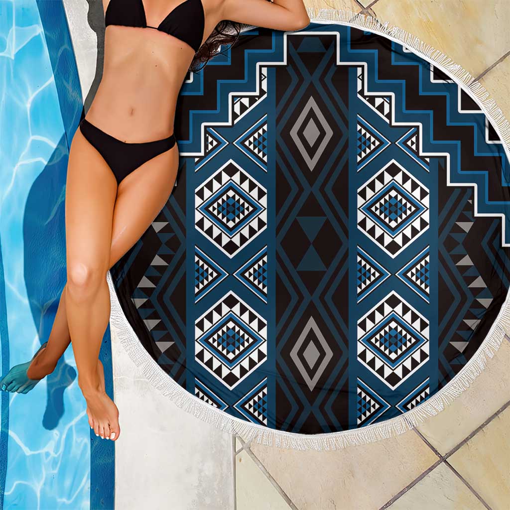 New Zealand Aotearoa Beach Blanket Blue Poutama With Taniko Pattern LT05 - Polynesian Pride