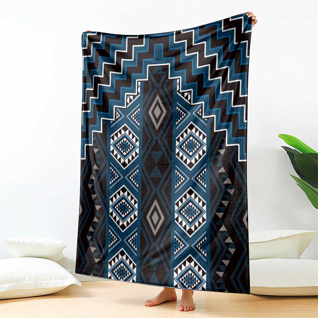 New Zealand Aotearoa Blanket Blue Poutama With Taniko Pattern LT05 - Polynesian Pride