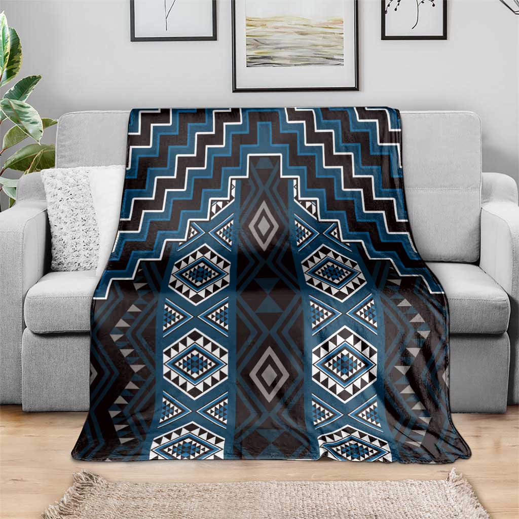 New Zealand Aotearoa Blanket Blue Poutama With Taniko Pattern LT05 - Polynesian Pride