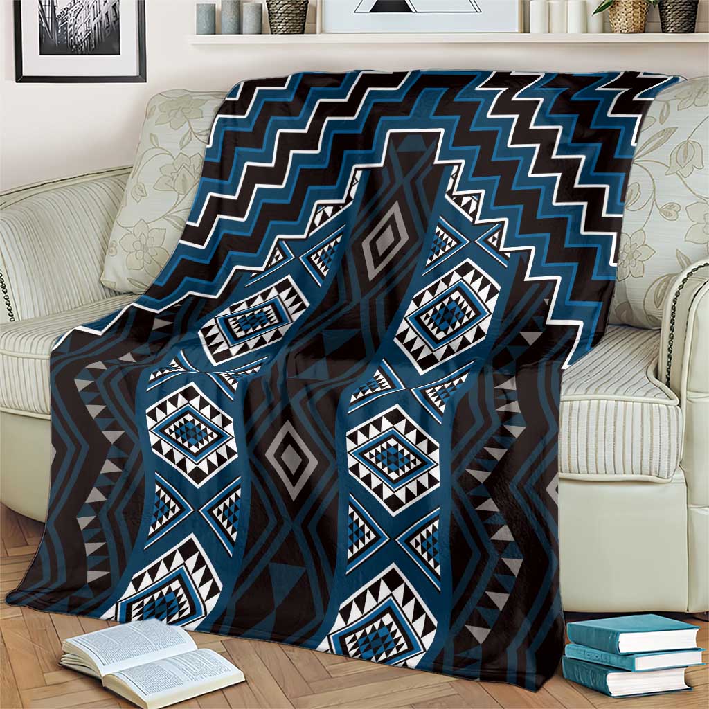 New Zealand Aotearoa Blanket Blue Poutama With Taniko Pattern LT05 - Polynesian Pride