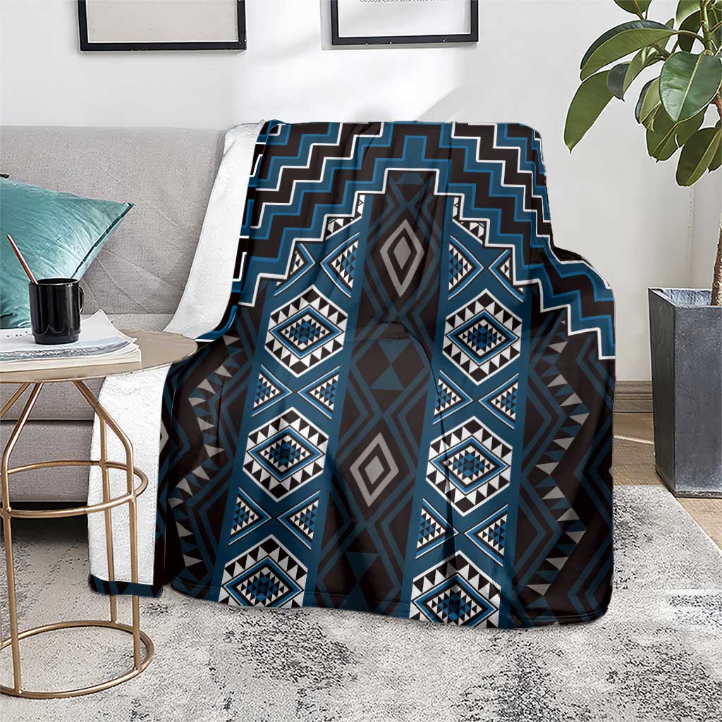 New Zealand Aotearoa Blanket Blue Poutama With Taniko Pattern LT05 - Polynesian Pride