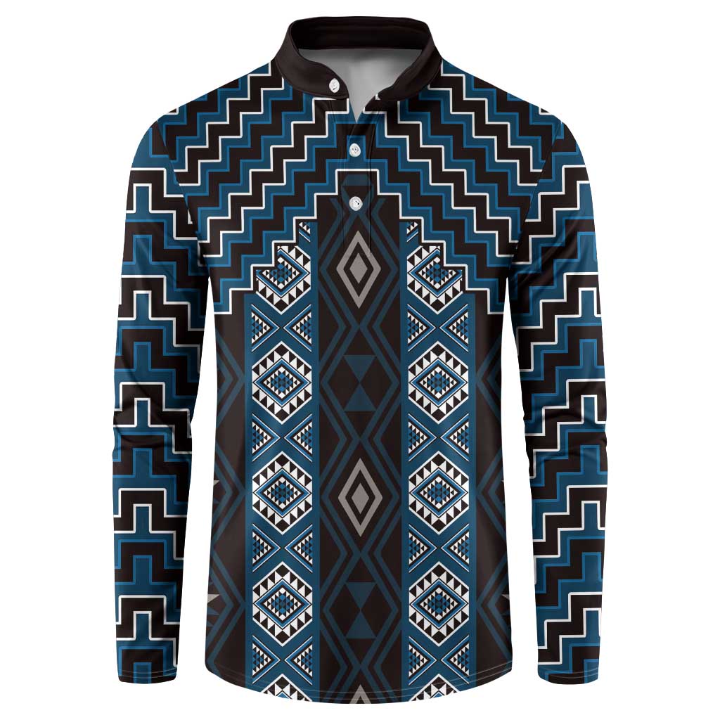 New Zealand Aotearoa Button Sweatshirt Blue Poutama With Taniko Pattern LT05 Blue - Polynesian Pride