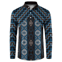 New Zealand Aotearoa Button Sweatshirt Blue Poutama With Taniko Pattern LT05 Blue - Polynesian Pride
