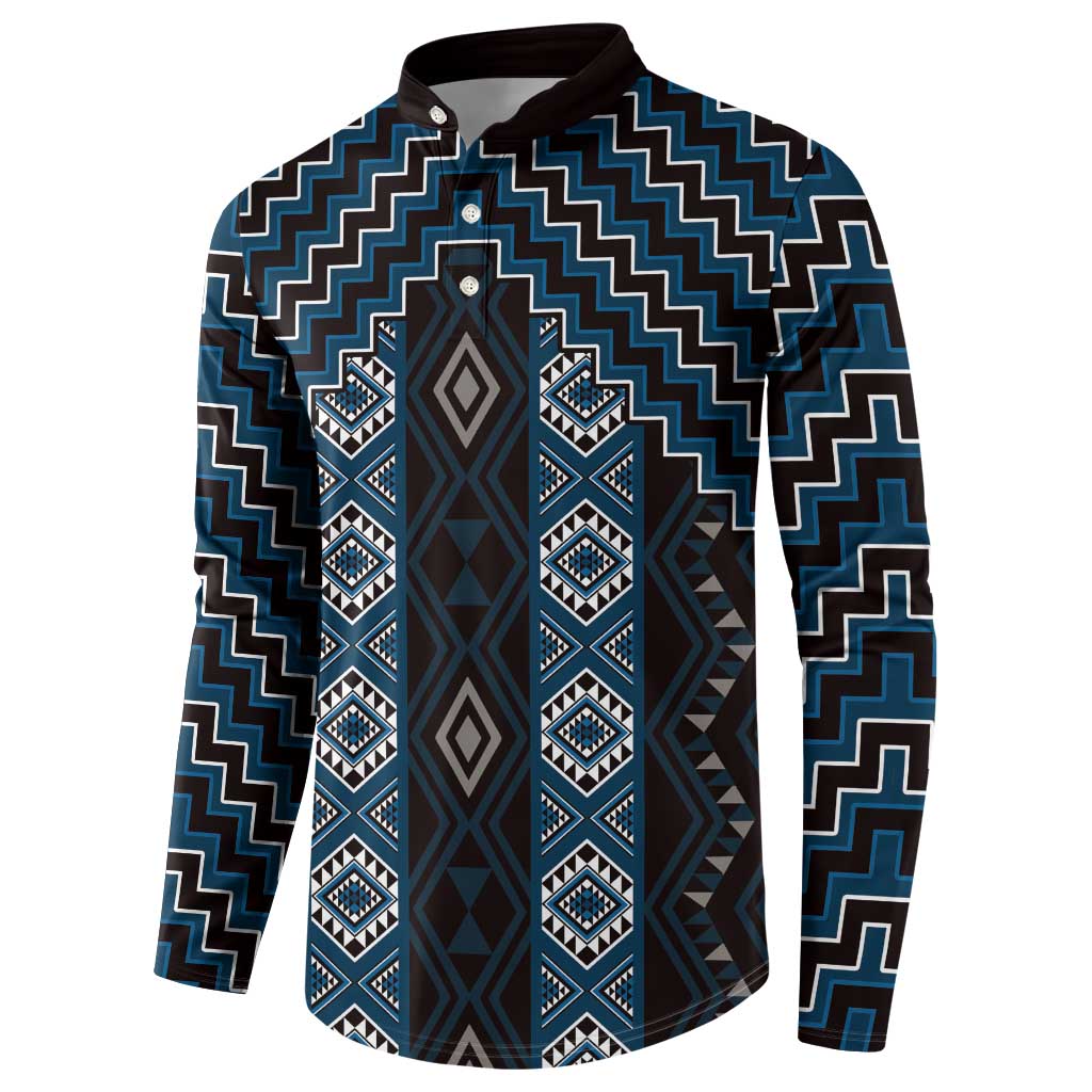 New Zealand Aotearoa Button Sweatshirt Blue Poutama With Taniko Pattern LT05 - Polynesian Pride