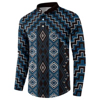 New Zealand Aotearoa Button Sweatshirt Blue Poutama With Taniko Pattern LT05 - Polynesian Pride