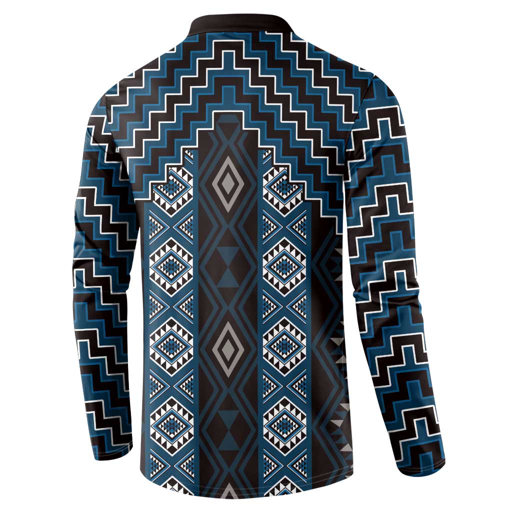 New Zealand Aotearoa Button Sweatshirt Blue Poutama With Taniko Pattern LT05 - Polynesian Pride