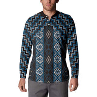 New Zealand Aotearoa Button Sweatshirt Blue Poutama With Taniko Pattern LT05 - Polynesian Pride