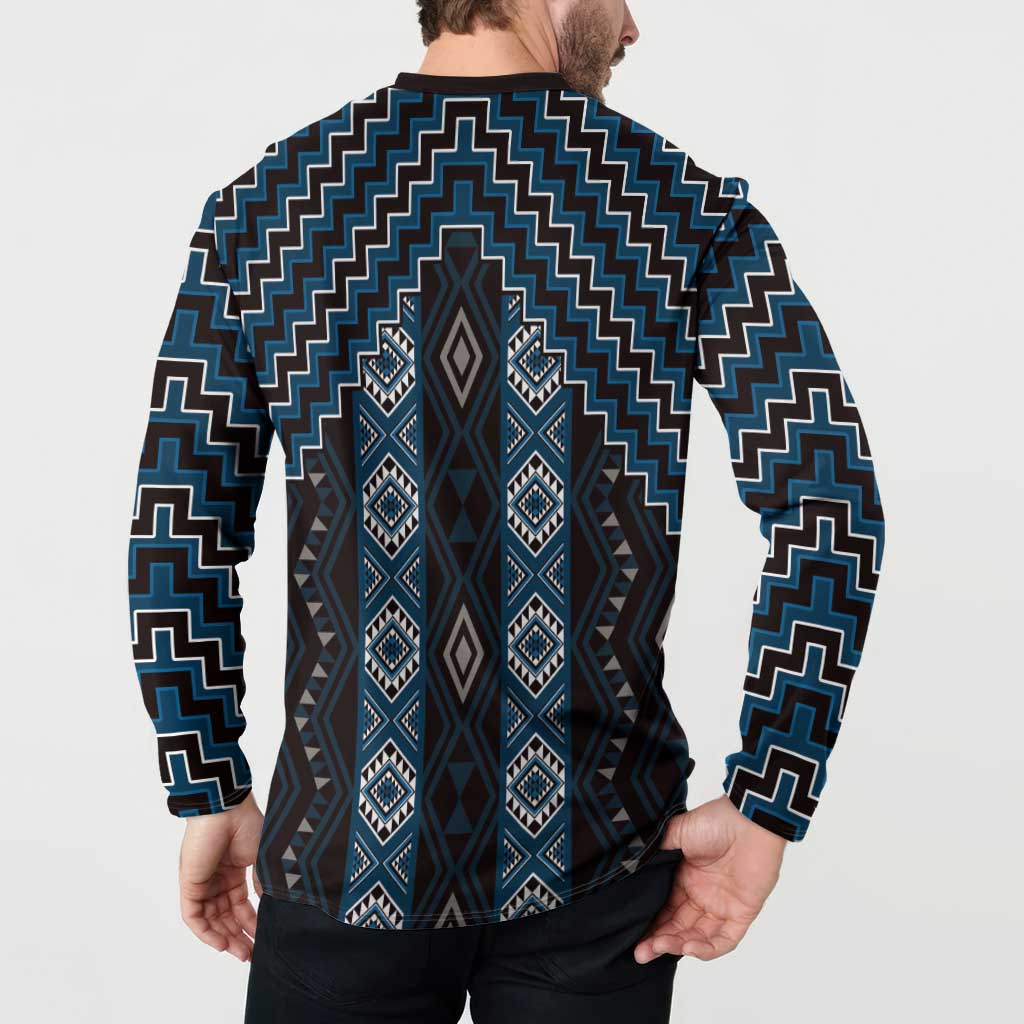 New Zealand Aotearoa Button Sweatshirt Blue Poutama With Taniko Pattern LT05 - Polynesian Pride