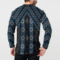 New Zealand Aotearoa Button Sweatshirt Blue Poutama With Taniko Pattern LT05 - Polynesian Pride