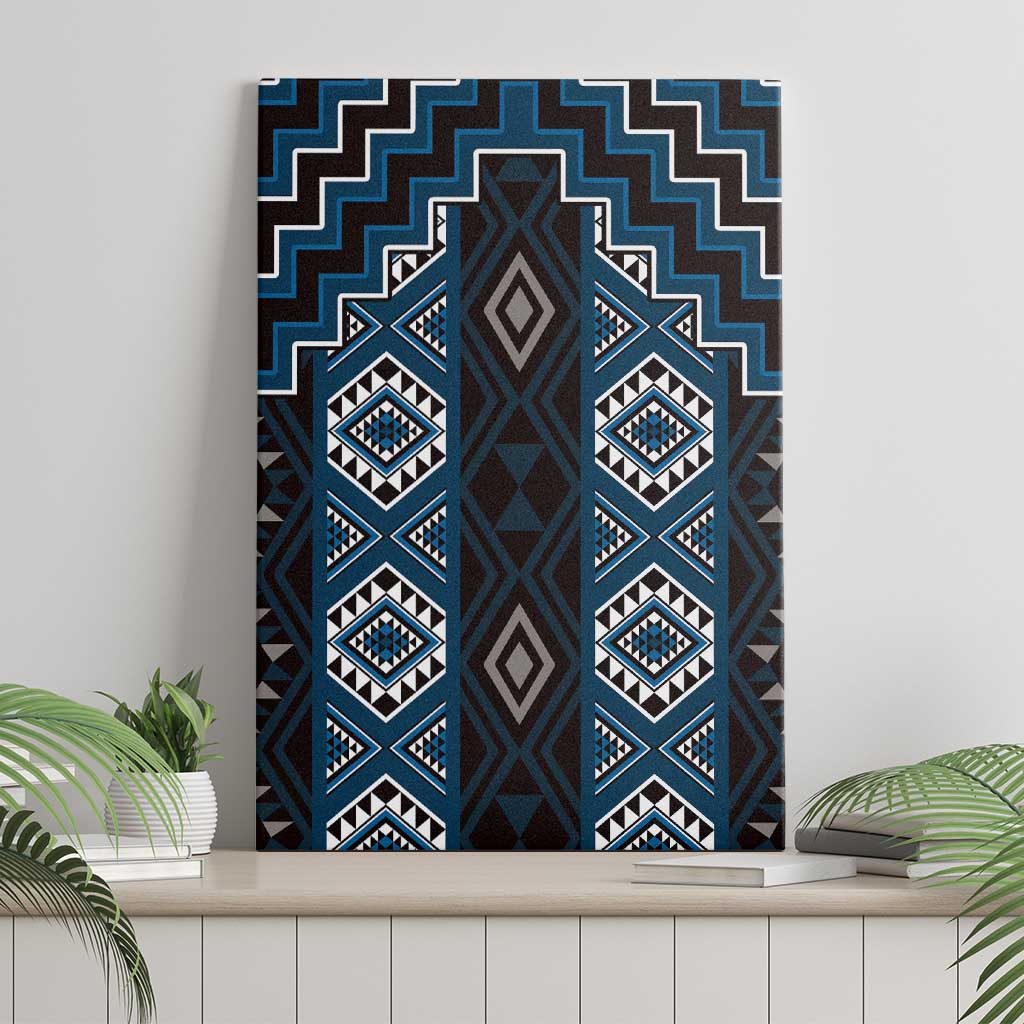 New Zealand Aotearoa Canvas Wall Art Blue Poutama With Taniko Pattern LT05 - Polynesian Pride
