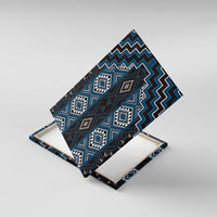 New Zealand Aotearoa Canvas Wall Art Blue Poutama With Taniko Pattern LT05 With Frame Blue - Polynesian Pride