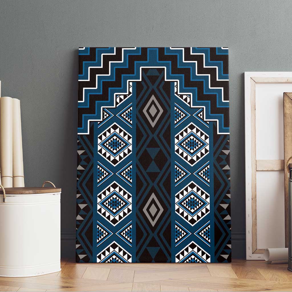 New Zealand Aotearoa Canvas Wall Art Blue Poutama With Taniko Pattern LT05 - Polynesian Pride