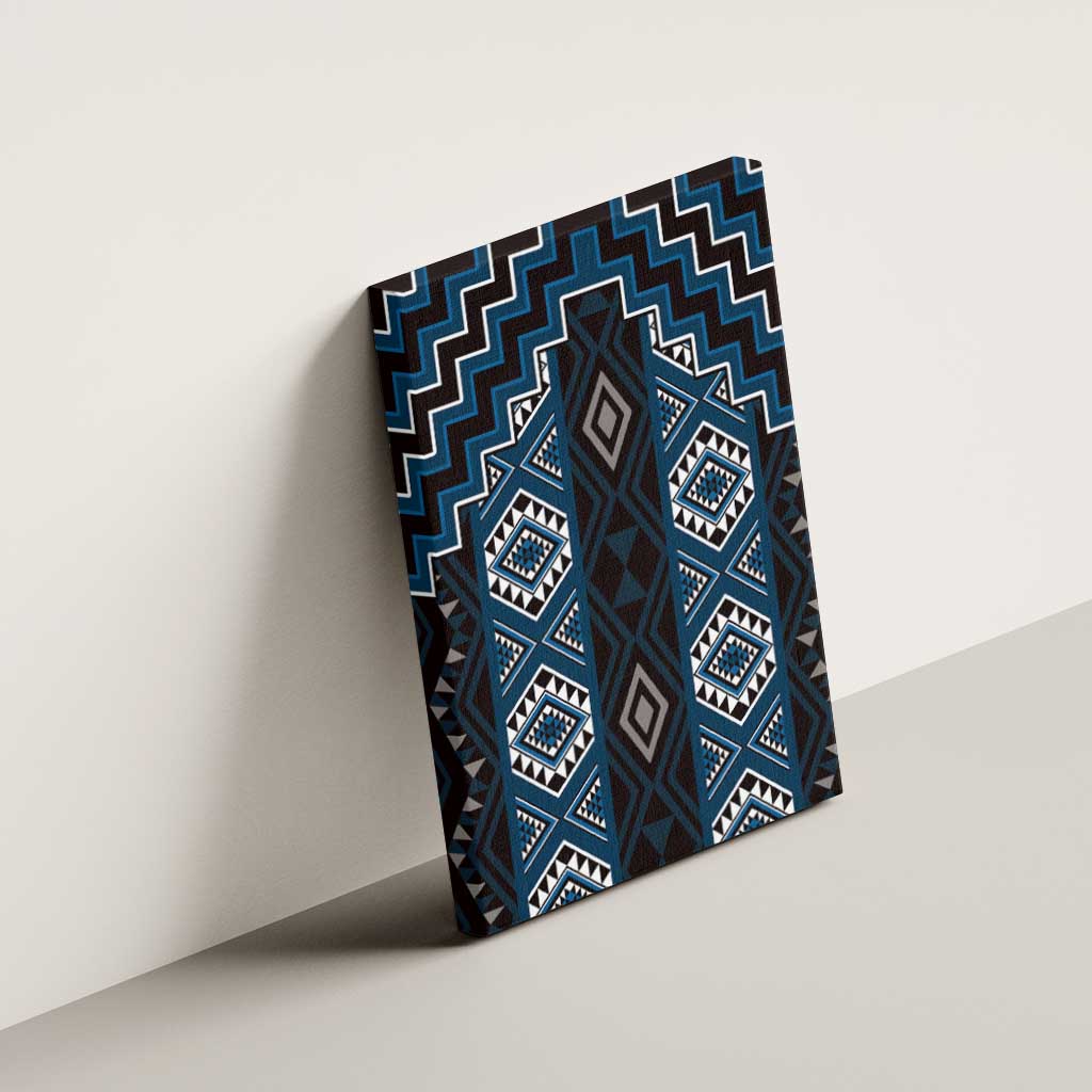 New Zealand Aotearoa Canvas Wall Art Blue Poutama With Taniko Pattern LT05 - Polynesian Pride