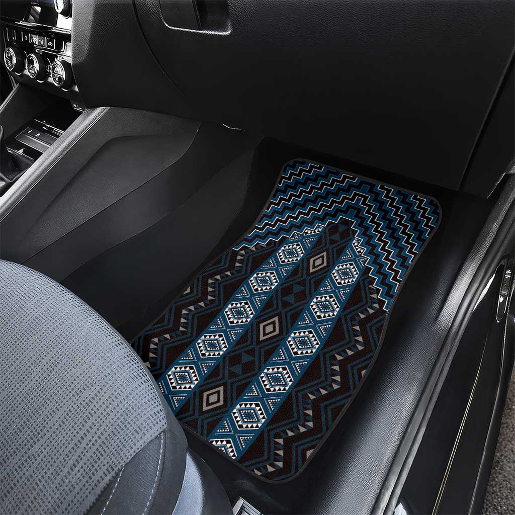 New Zealand Aotearoa Car Mats Blue Poutama With Taniko Pattern LT05 - Polynesian Pride