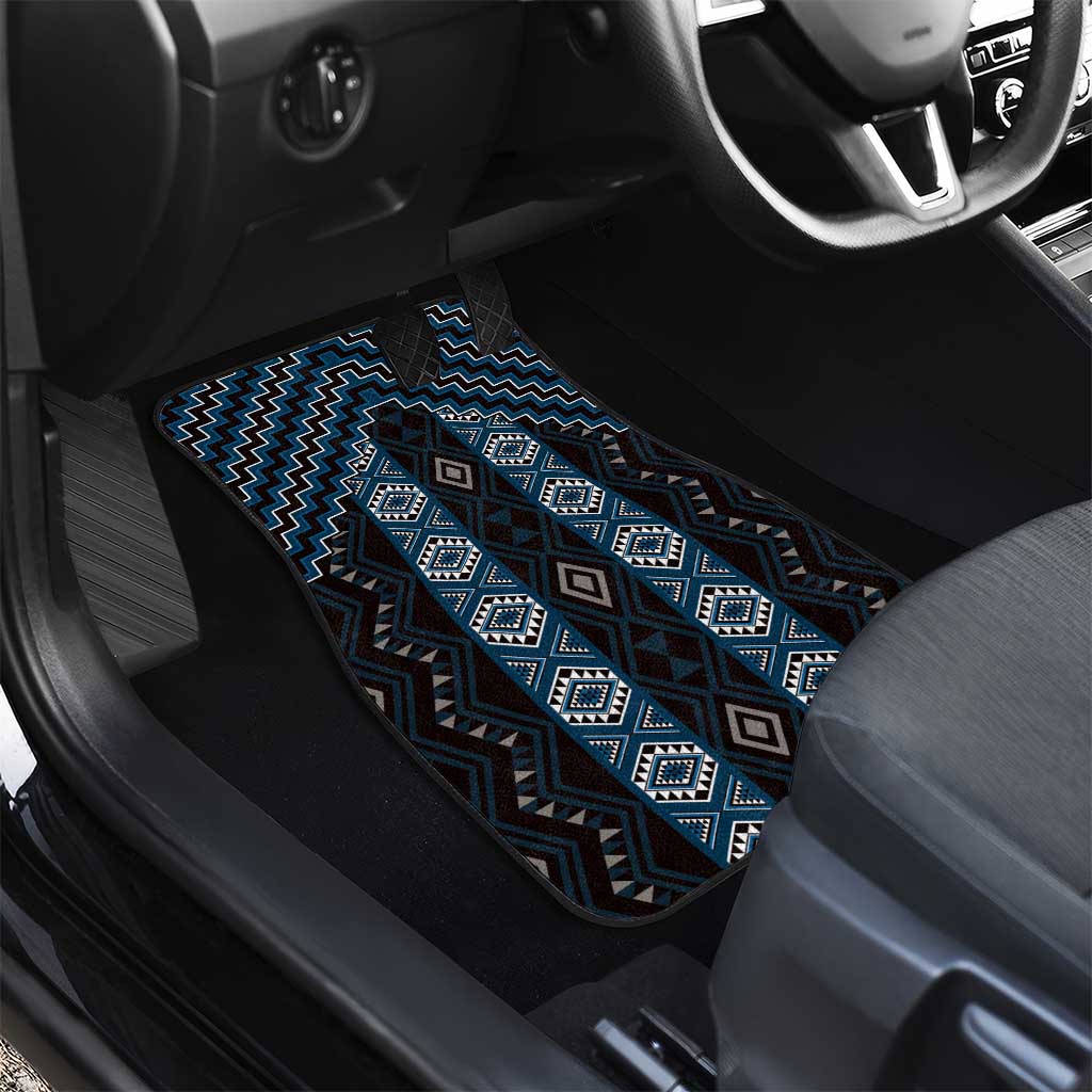 New Zealand Aotearoa Car Mats Blue Poutama With Taniko Pattern LT05 - Polynesian Pride
