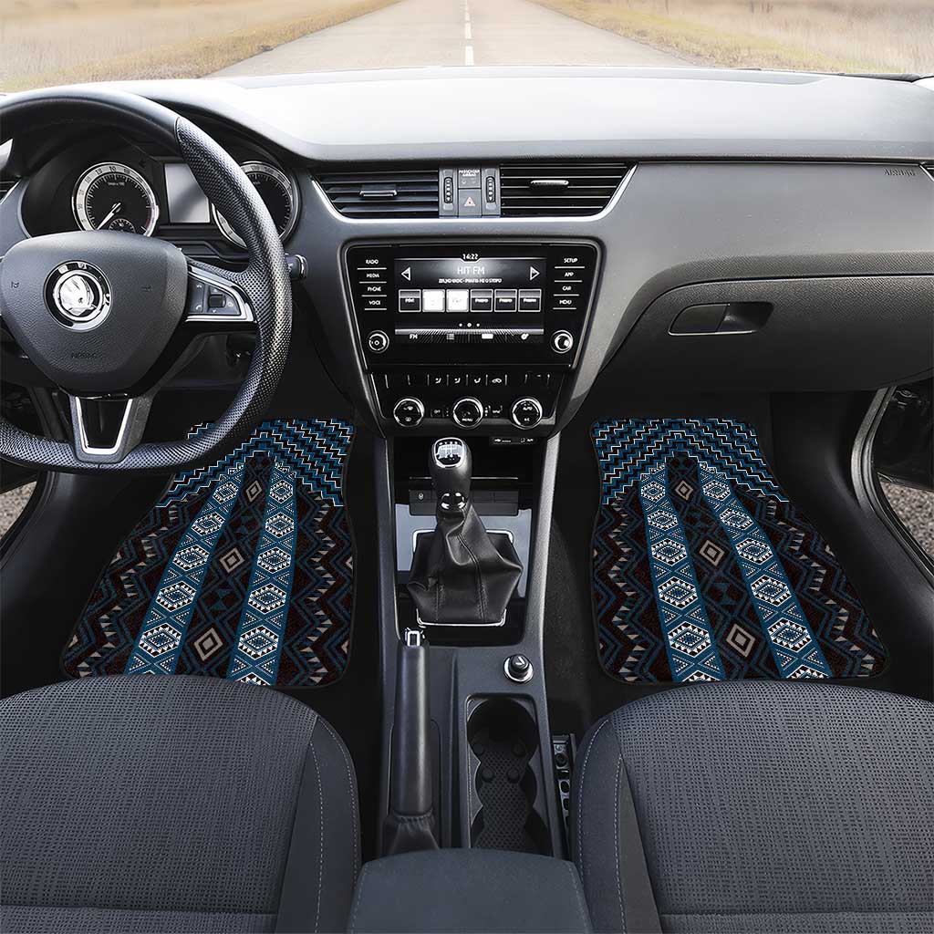 New Zealand Aotearoa Car Mats Blue Poutama With Taniko Pattern LT05 Set 2pcs - Front Blue - Polynesian Pride