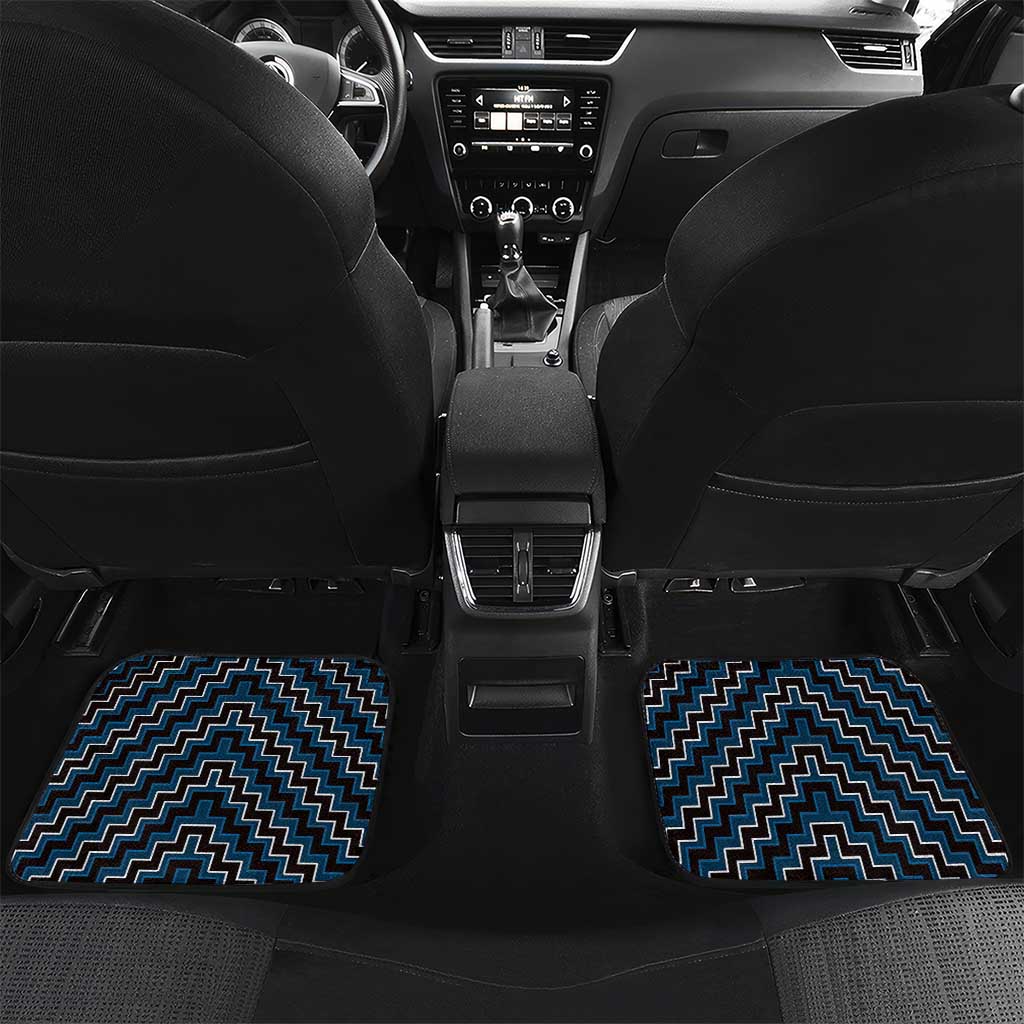 New Zealand Aotearoa Car Mats Blue Poutama With Taniko Pattern LT05 Set 2pcs - Back Blue - Polynesian Pride