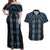 New Zealand Aotearoa Couples Matching Off Shoulder Maxi Dress and Hawaiian Shirt Blue Poutama With Taniko Pattern LT05