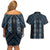 New Zealand Aotearoa Couples Matching Off Shoulder Short Dress and Hawaiian Shirt Blue Poutama With Taniko Pattern LT05