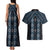 New Zealand Aotearoa Couples Matching Tank Maxi Dress and Hawaiian Shirt Blue Poutama With Taniko Pattern LT05