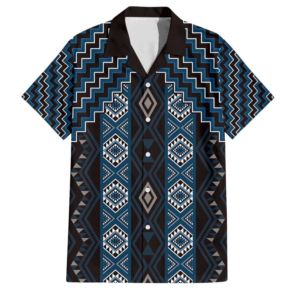 New Zealand Aotearoa Family Matching Long Sleeve Bodycon Dress and Hawaiian Shirt Blue Poutama With Taniko Pattern LT05