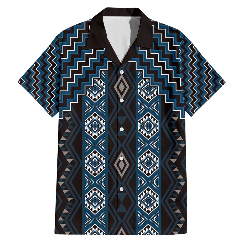 New Zealand Aotearoa Family Matching Mermaid Dress and Hawaiian Shirt Blue Poutama With Taniko Pattern LT05