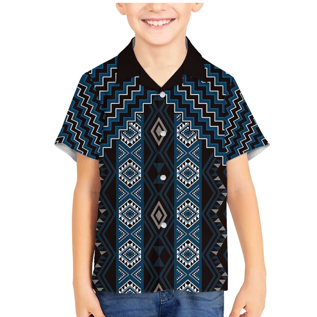 New Zealand Aotearoa Family Matching Mermaid Dress and Hawaiian Shirt Blue Poutama With Taniko Pattern LT05
