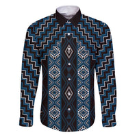 New Zealand Aotearoa Family Matching Off Shoulder Maxi Dress and Hawaiian Shirt Blue Poutama With Taniko Pattern LT05