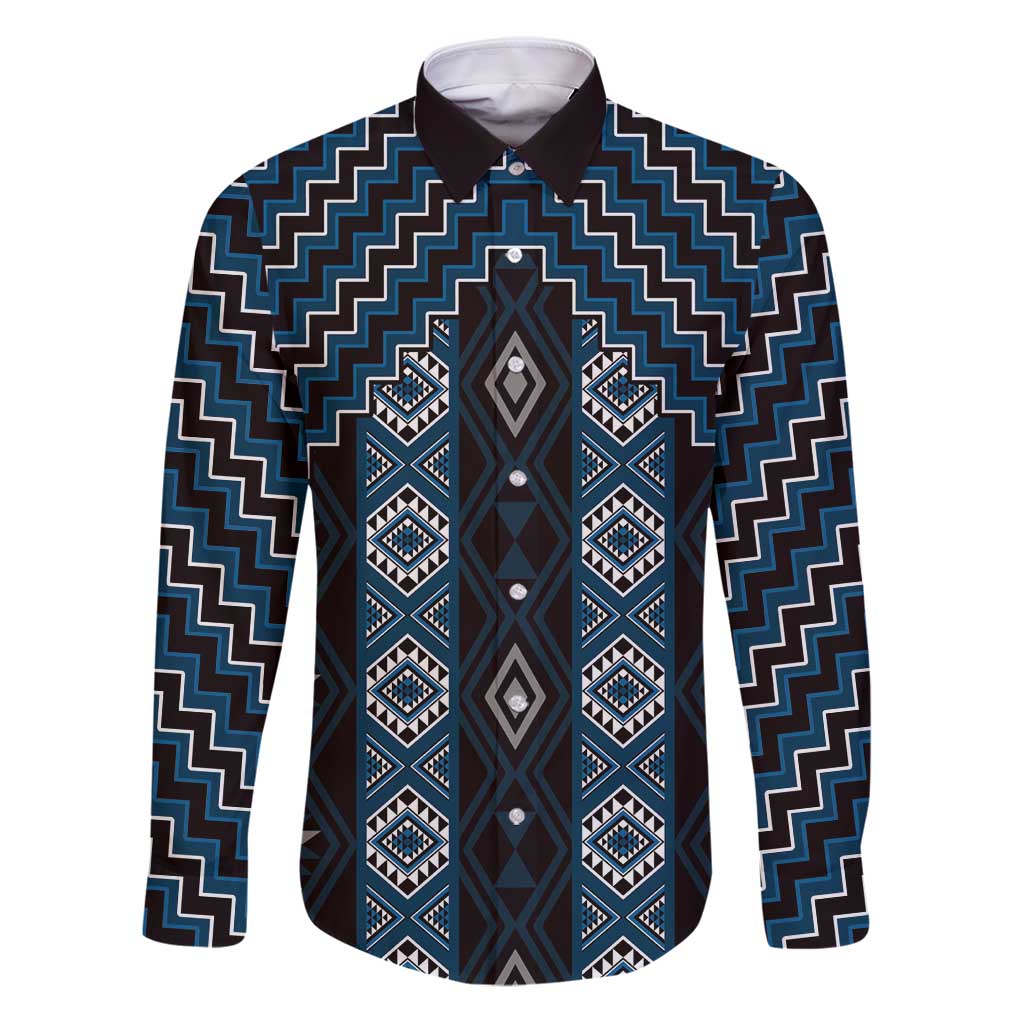 New Zealand Aotearoa Family Matching Puletasi and Hawaiian Shirt Blue Poutama With Taniko Pattern LT05
