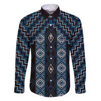 New Zealand Aotearoa Family Matching Puletasi and Hawaiian Shirt Blue Poutama With Taniko Pattern LT05