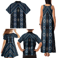 New Zealand Aotearoa Family Matching Tank Maxi Dress and Hawaiian Shirt Blue Poutama With Taniko Pattern LT05