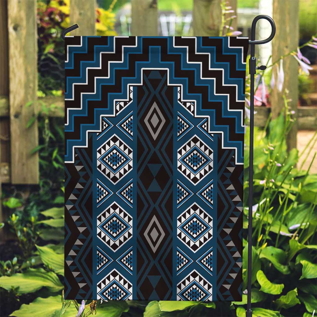 New Zealand Aotearoa Garden Flag Blue Poutama With Taniko Pattern LT05 Garden Flag Blue - Polynesian Pride
